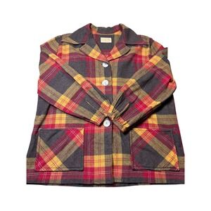 Vtg Pendleton 49ers Wool Plaid Jacket Women's size M Red Yellow Rare color Combo
